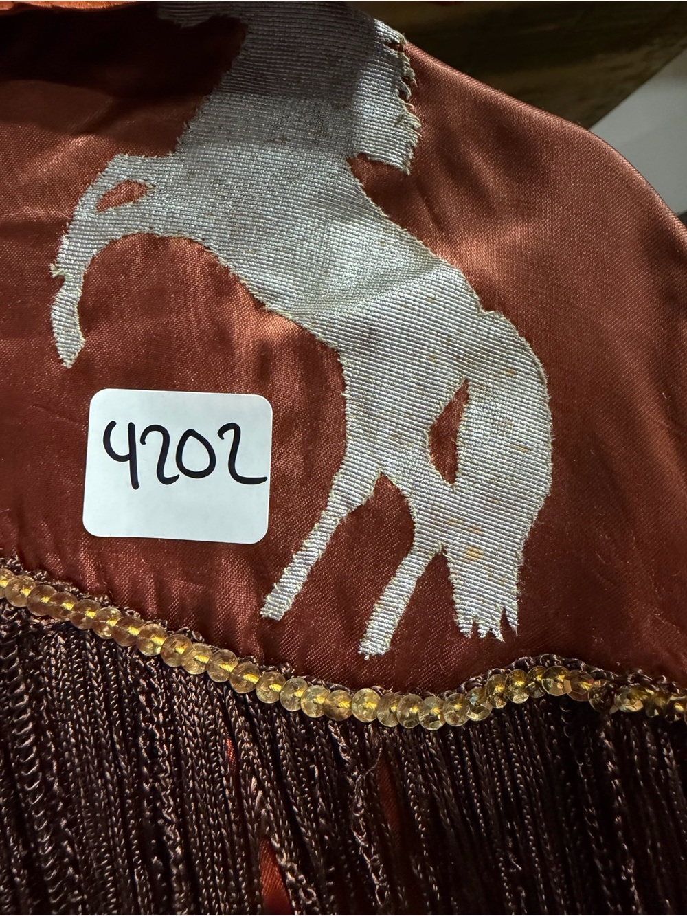 #4202-Rust Orange Western Fringe Men’s Shirt with Horse Motif - Picture 3 of 4